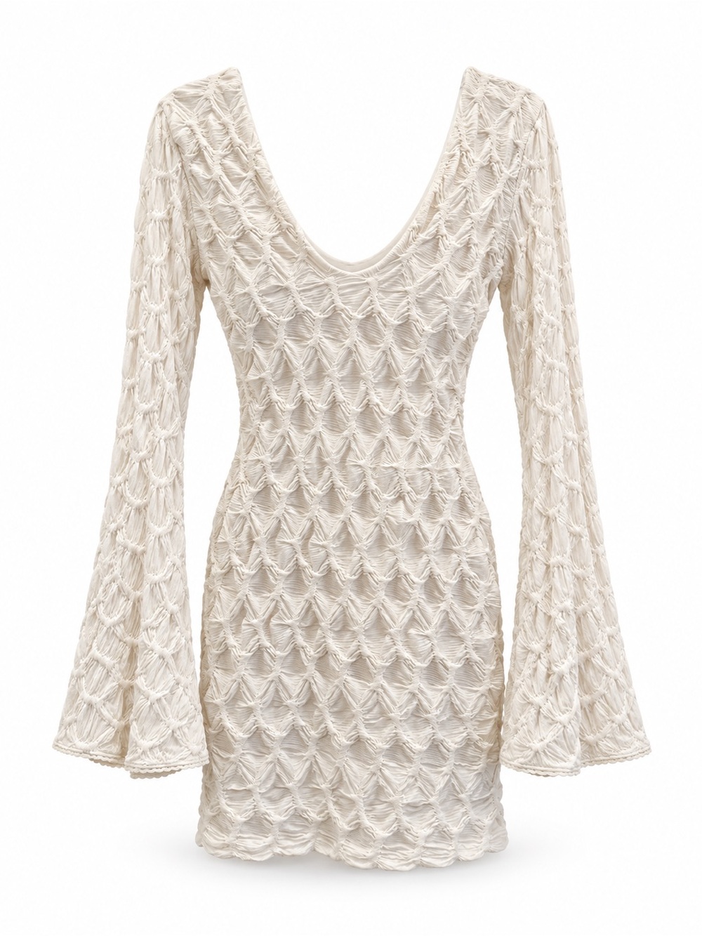 Vintage bebe Ivory Texture knit Bell Sleeve Mini Dress